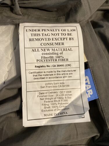 Pottery Quilted Barn Kids Star Wars Euro Size Pillow Sham New 26x26 Blue & Gray - Fresh Stock Dated December 2025