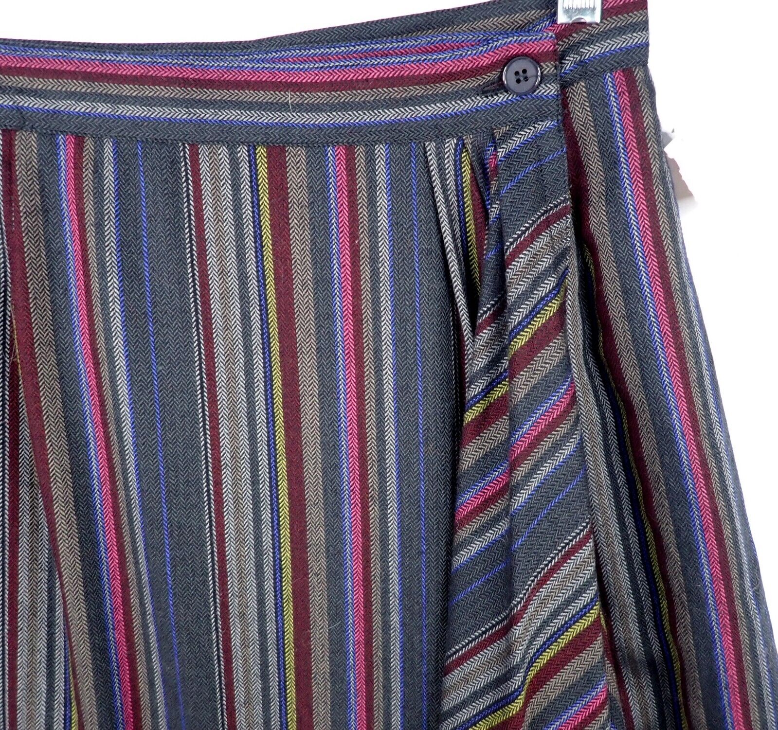 Vintage Cathy Hardwick Wool Stripe Draped Wrap Skirt 26