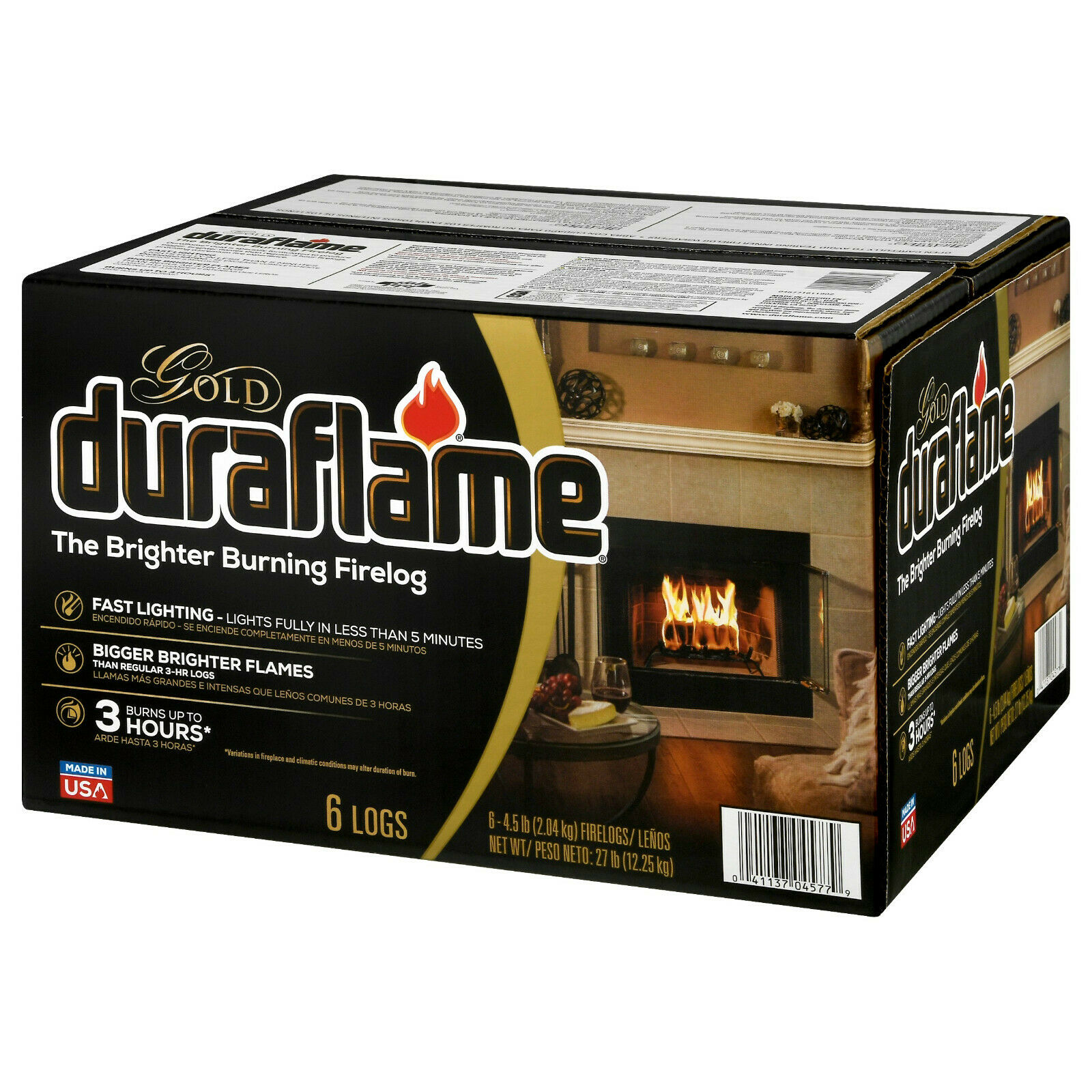 Duraflame Gold Ultra Premium 4.5 lb Firelogs 6-Pack Case Burns Up to 3 Hours - Fresh Stock Dated February 2026