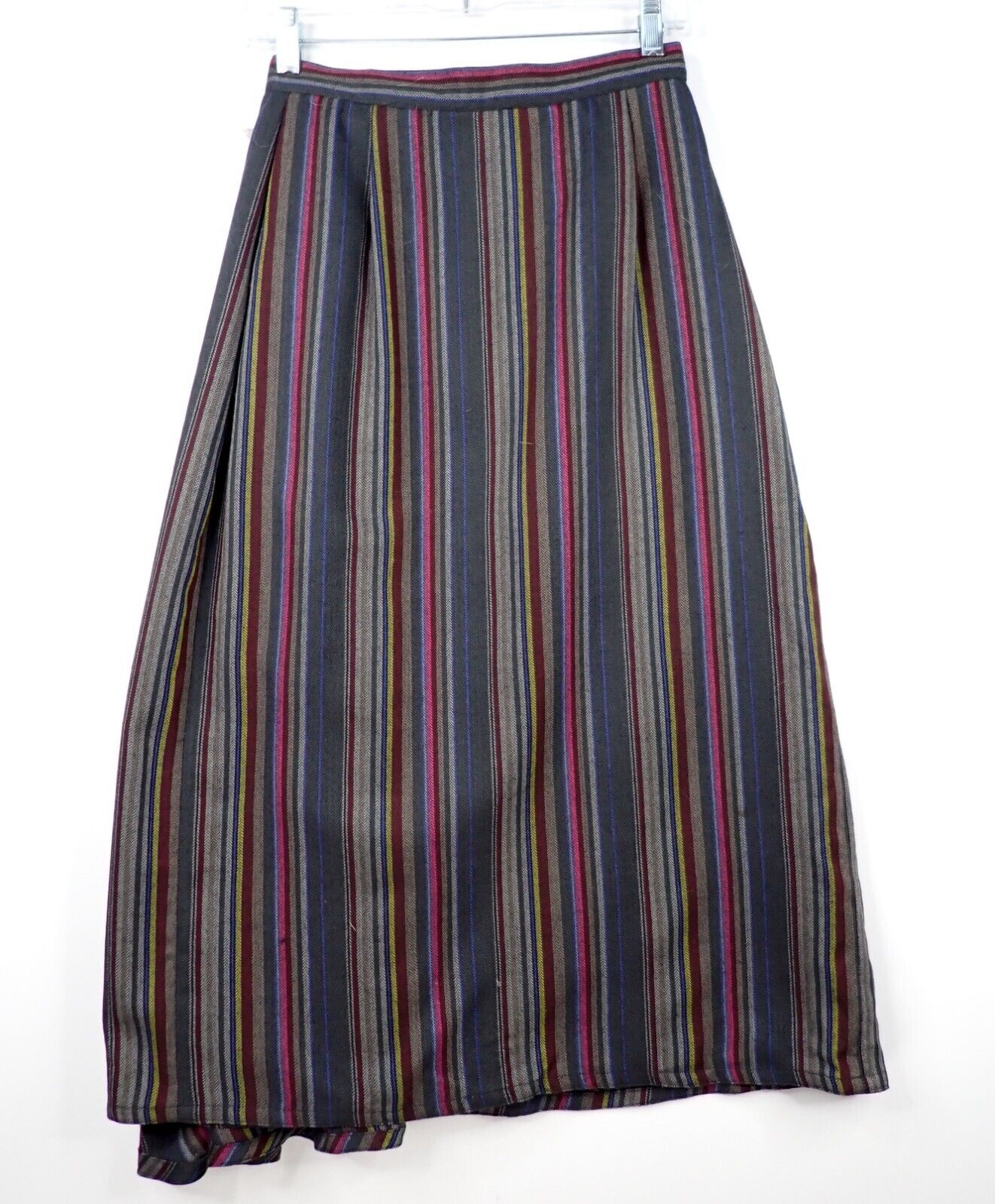 Vintage Cathy Hardwick Wool Stripe Draped Wrap Skirt 26