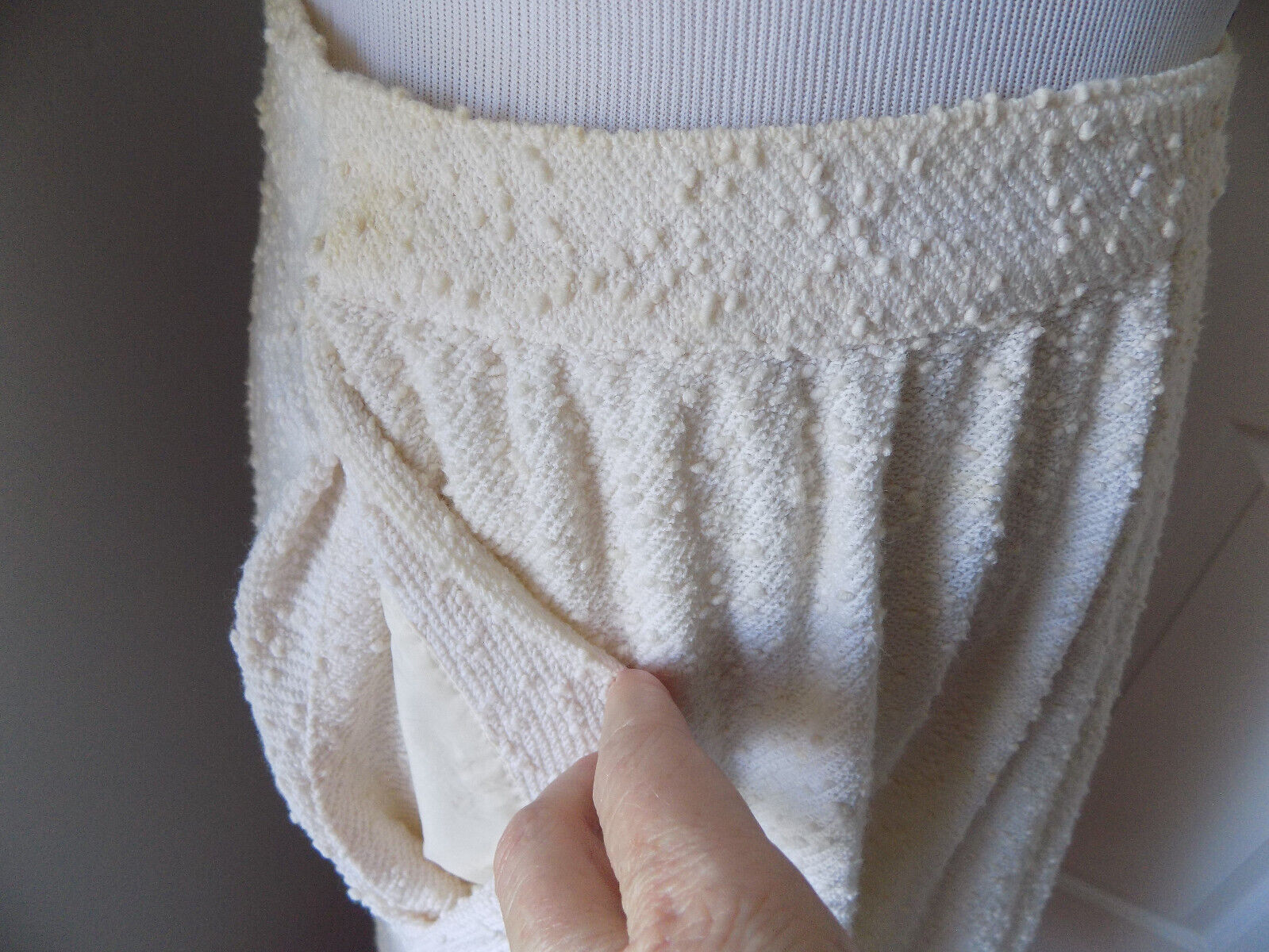 S Simon Ellis vintage 1970s nubby white stretch cotton circle mid-calf skirt - Fresh Stock Dated March 2026