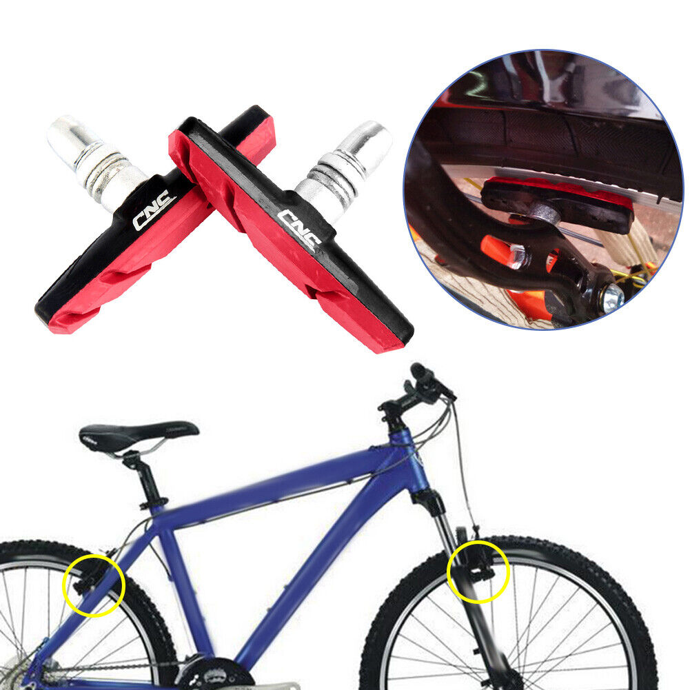 1 Pair MTB Road Bicycle V-Brake Pads Bike Rubber Brake Holder Block (Red) US - Fresh Stock Dated February 2026