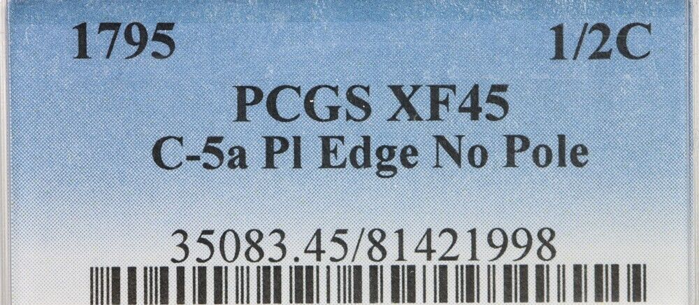 1795 C5a R3 Liberty Cap Half Cent Plain Edge No Pole PCGS EF45 - Fresh Stock Dated February 2026