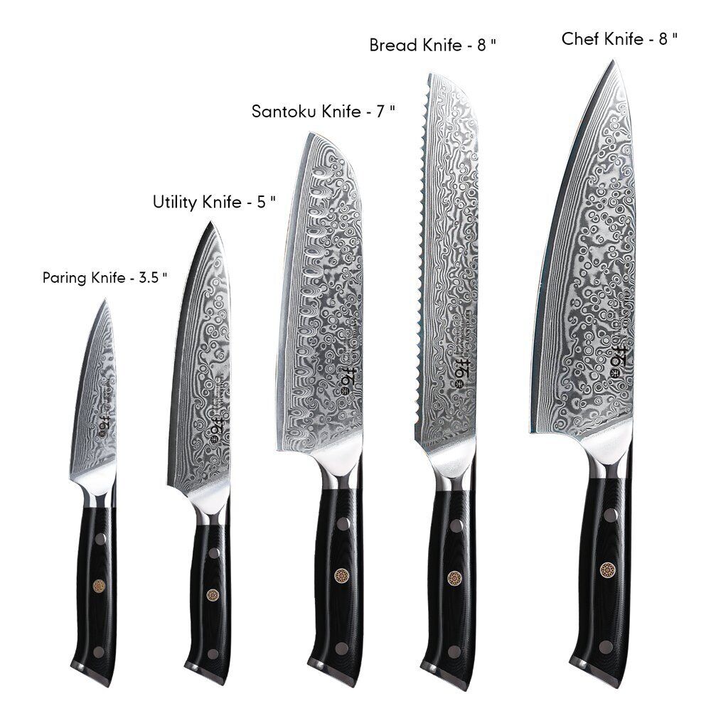 5Pcs TURWHO Paring Santoku Chef Knife Japanese VG10 Damascus Steel Kitchen Knife - Fresh Stock Dated December 2025