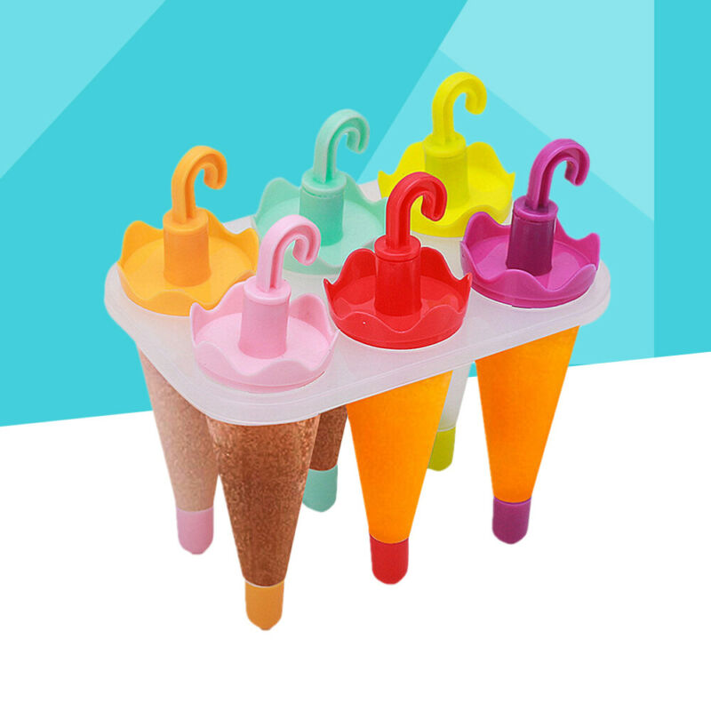 6PCS Umbrella Shape Ice Mold Maker Ice Cream Popsicle Mold Tray Reusable Plastic - Fresh Stock Dated February 2026