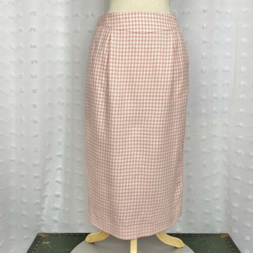 Vintage 70s 80s skirt pink white check midi straight pencil pockets Basque waist - Fresh Stock Dated February 2026