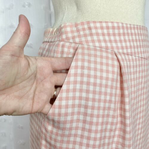 Vintage 70s 80s skirt pink white check midi straight pencil pockets Basque waist - Fresh Stock Dated February 2026