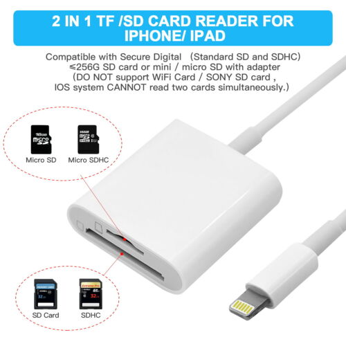 2 in 1 Adapter to USB Camera SD TF Card Reader Adapter for iPhone11 12 X 8 iPad - Fresh Stock Dated February 2026