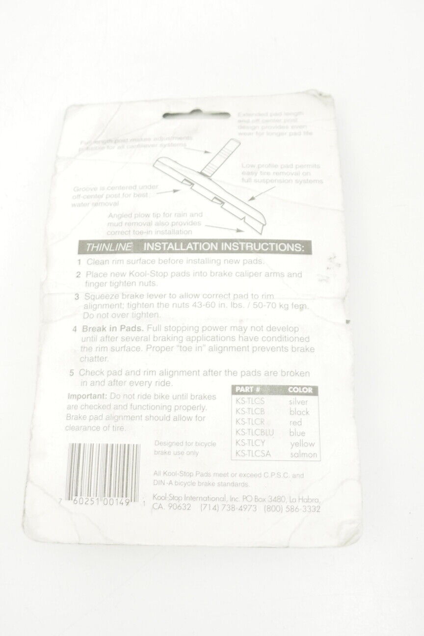 New! Kool-Stop ThinLine All Weather Cermic Brake Pad Set (Green) - Fresh Stock Dated February 2026