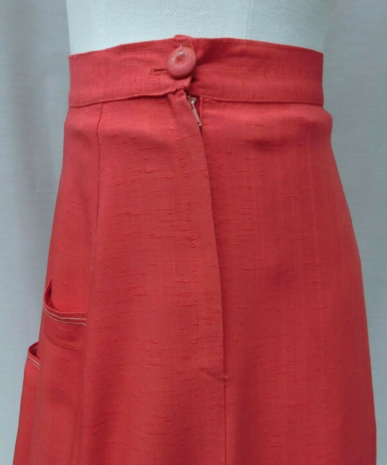 Vtg 40s 50s A-Line Coral Pink Panel Skirt With 5 Usable Pockets 27 Waist Teacher - Fresh Stock Dated February 2026