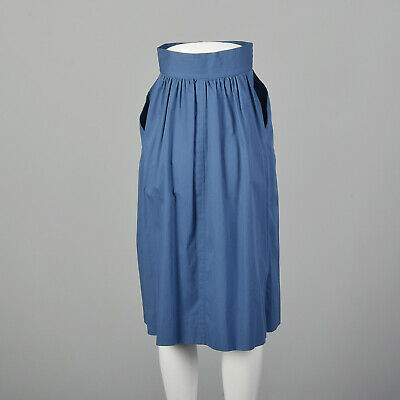 XS 1970s Yves Saint Laurent Rive Gauche Pleated Blue Cotton Skirt Pockets Casual - Fresh Stock Dated March 2026