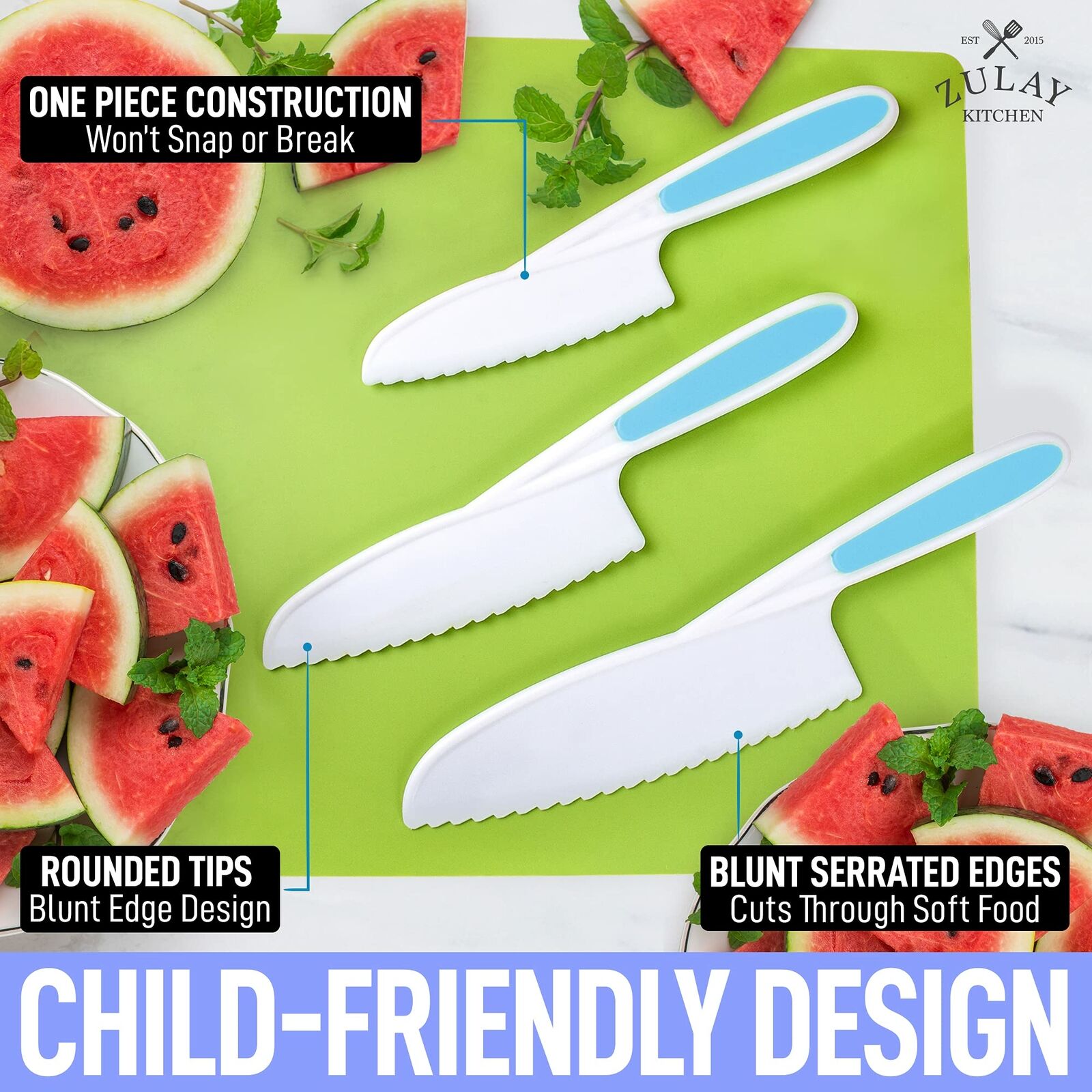 3 Piece Kids Knife Set Safe Fun Cooking Cutting Fruits, Veggies, Sandwiches Cake - Fresh Stock Dated January 2026