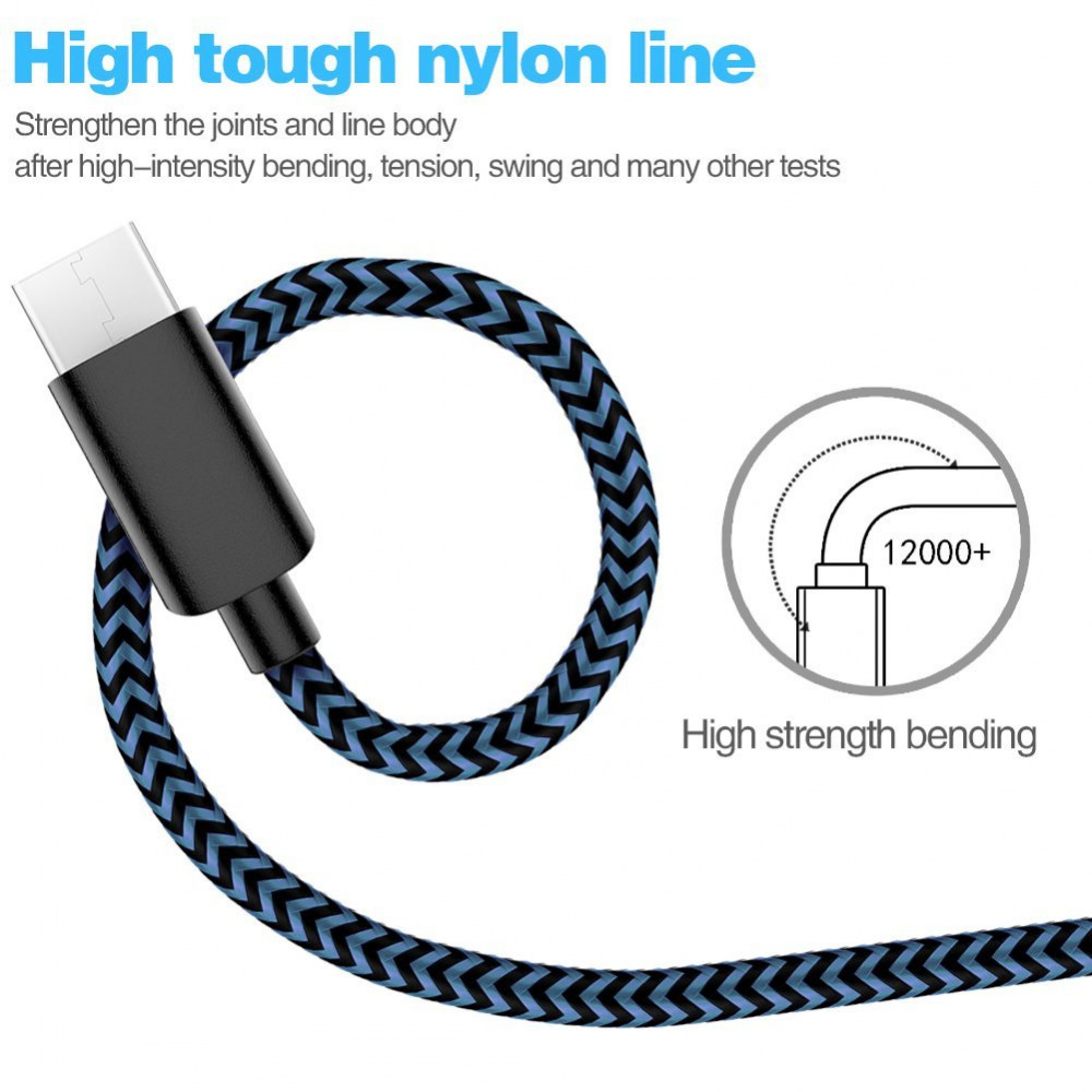 USB Type C Cable 5Pack (3/3/6/6/10FT) Nylon Braided C Black&Blue - Fresh Stock Dated February 2026