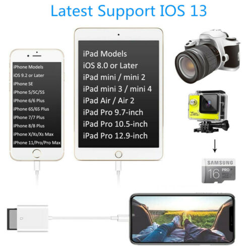 Camera SD Card Reader Adapter Cable for iPhone 8 Plus 6S Apple iPad Pro Air Mini - Fresh Stock Dated December 2025
