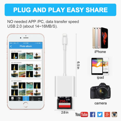 2 in 1 Adapter to USB Camera SD TF Card Reader Adapter for iPhone11 12 X 8 iPad - Fresh Stock Dated February 2026