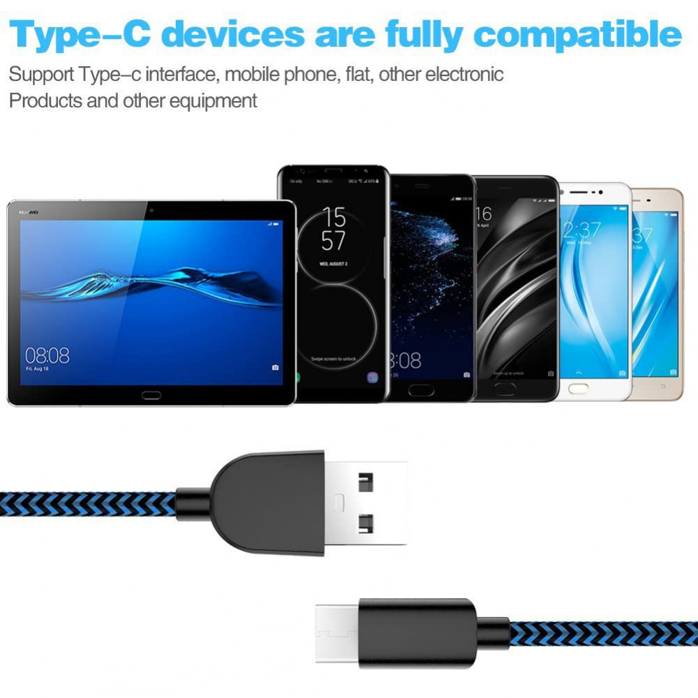 USB Type C Cable 5Pack (3/3/6/6/10FT) Nylon Braided C Black&Blue - Fresh Stock Dated February 2026