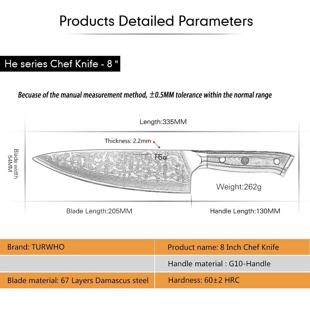5Pcs TURWHO Paring Santoku Chef Knife Japanese VG10 Damascus Steel Kitchen Knife - Fresh Stock Dated December 2025