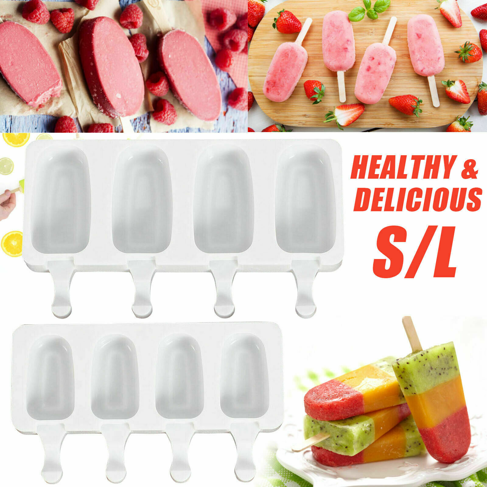 4/8 Cavities Silicone Popsicle Molds Ice Pop Molds Maker With Wooden Sticks DIY - Fresh Stock Dated February 2026
