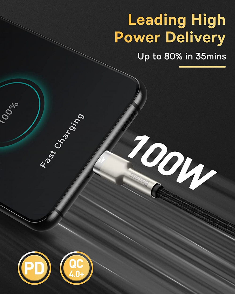 USB C Cable, Baseus [2-Pack 6.6ft+6.6ft] 100W PD 5A QC 4.0 Fast Charging USB... - Fresh Stock Dated February 2026