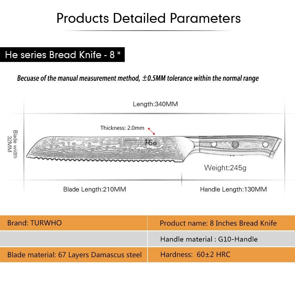 5Pcs TURWHO Paring Santoku Chef Knife Japanese VG10 Damascus Steel Kitchen Knife - Fresh Stock Dated December 2025