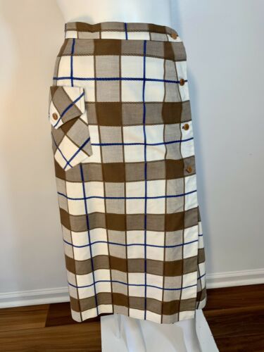 Vintage 1960's Mod Brown/Navy/White Plaid Wrap Skirt - Preppy- Schoolgirl M - Fresh Stock Dated December 2025