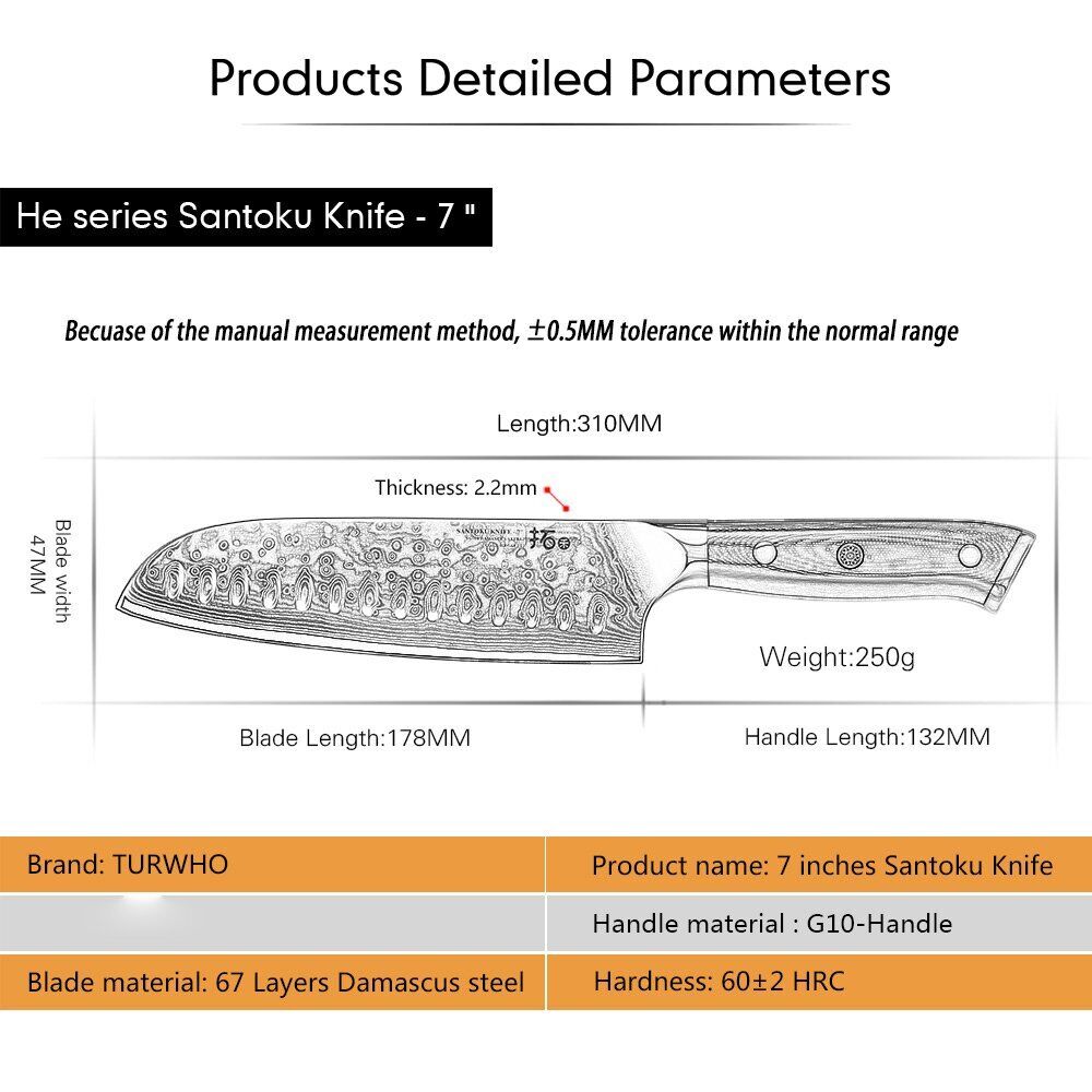 5Pcs TURWHO Paring Santoku Chef Knife Japanese VG10 Damascus Steel Kitchen Knife - Fresh Stock Dated December 2025