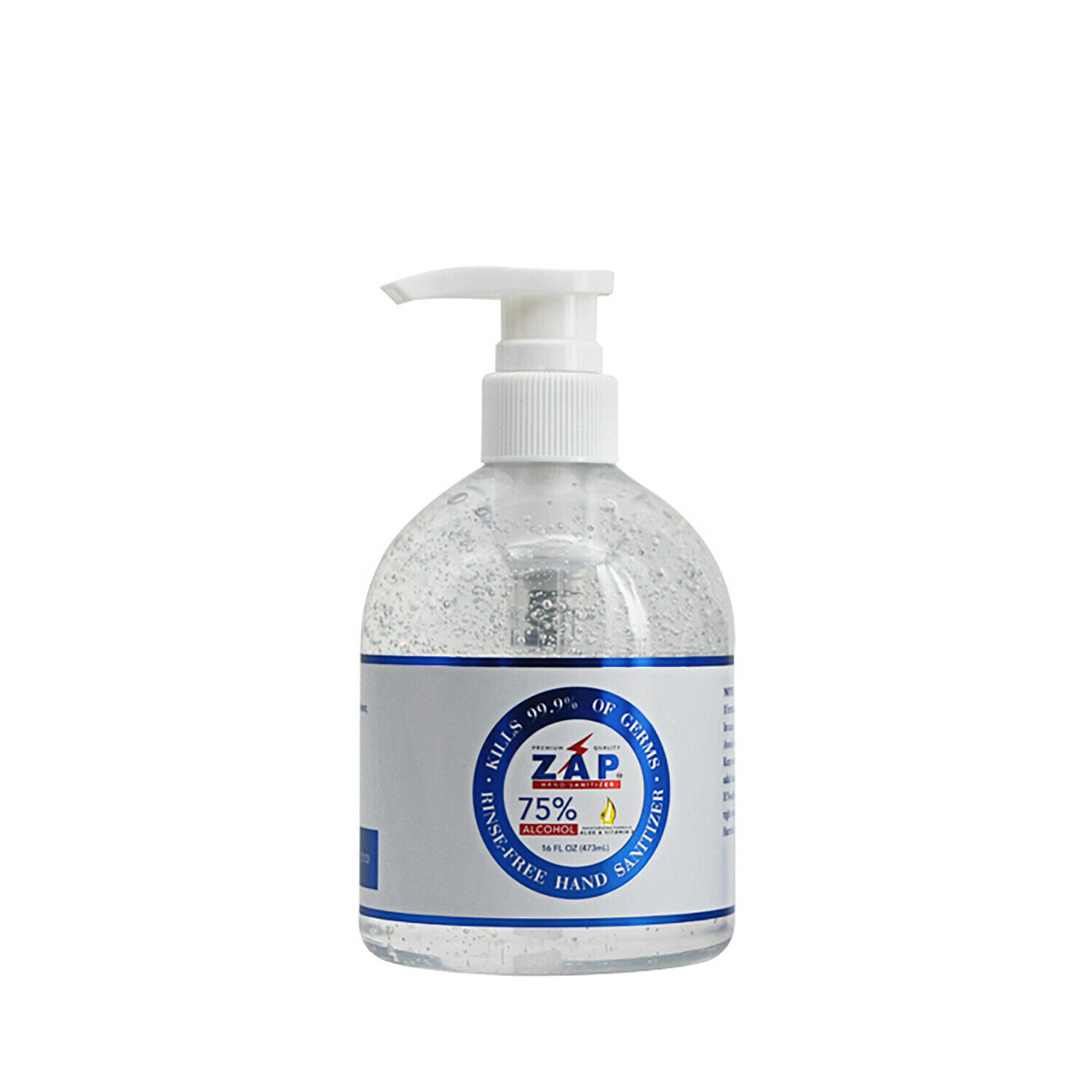 ZAP Hand Sanitizer Gel 75% Ethyl Alcohol 16 OZ Pump Bottle With Aloe & Vitamin E - Fresh Stock Dated February 2026