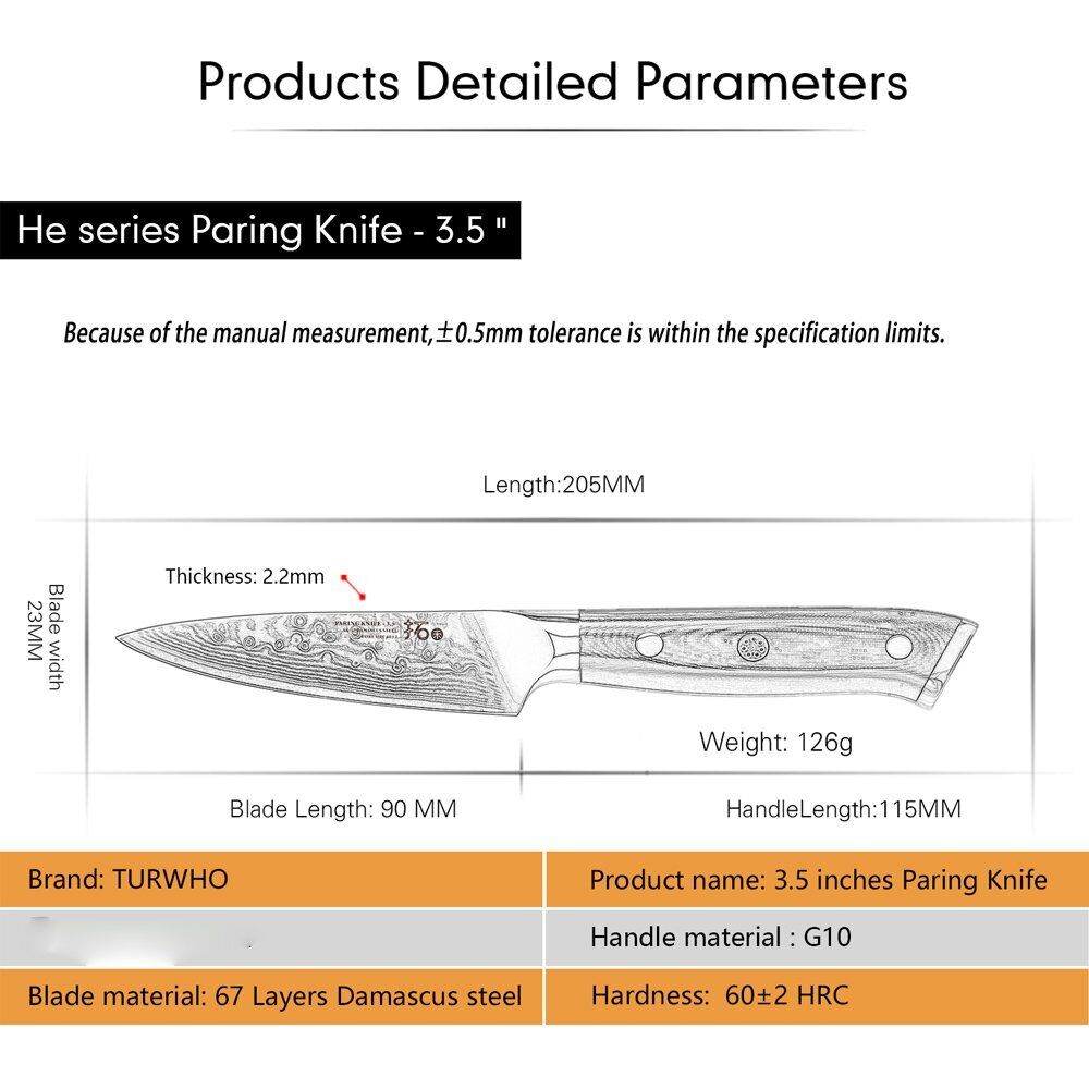 5Pcs TURWHO Paring Santoku Chef Knife Japanese VG10 Damascus Steel Kitchen Knife - Fresh Stock Dated December 2025