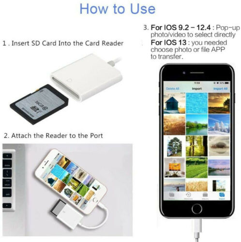 Camera SD Card Reader Adapter Cable for iPhone 8 Plus 6S Apple iPad Pro Air Mini - Fresh Stock Dated December 2025