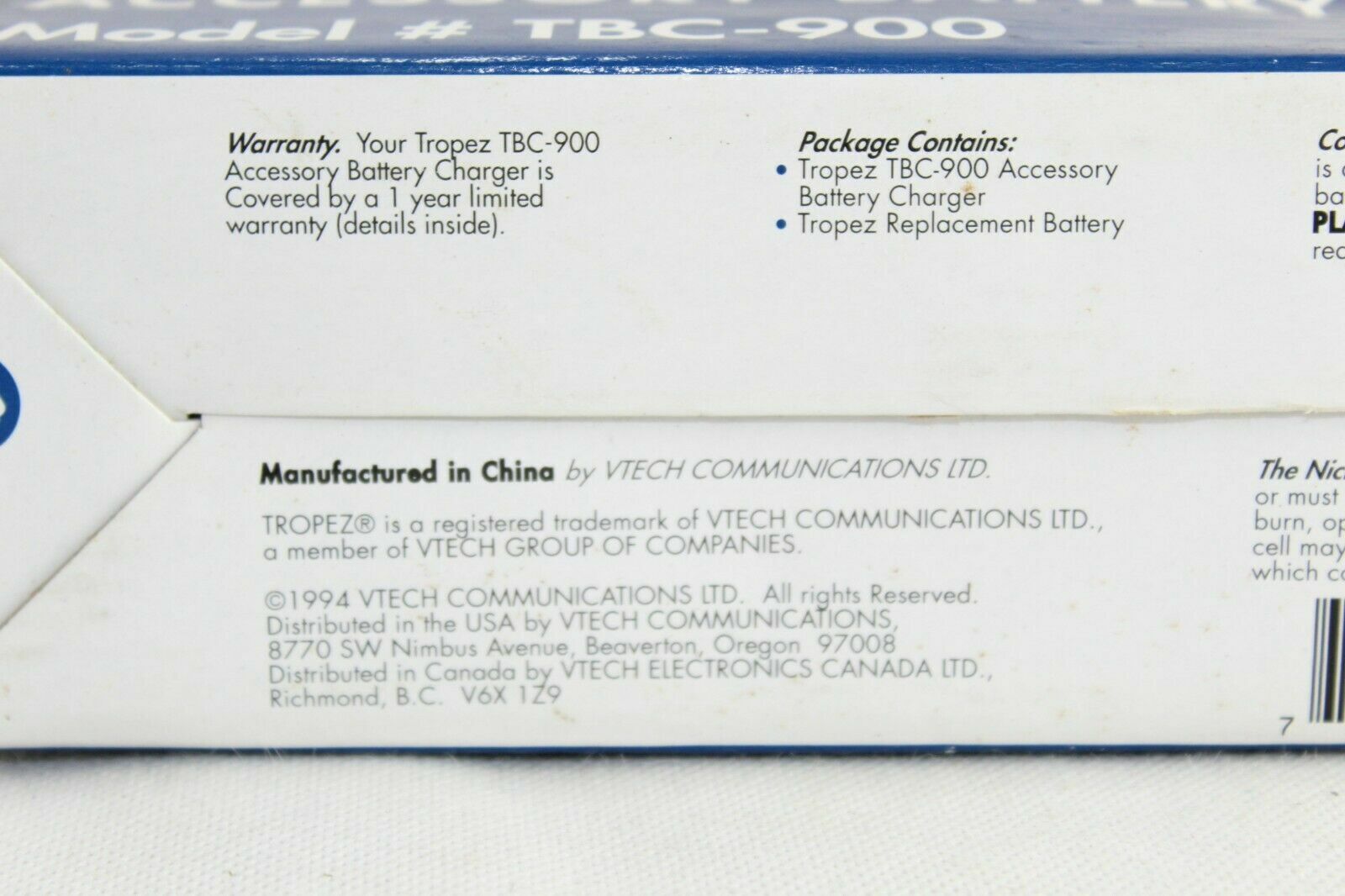 Vtech TBC-900 Accessory Battery Charger for Tropez 902 Platinum **FREE S/H** - Fresh Stock Dated February 2026