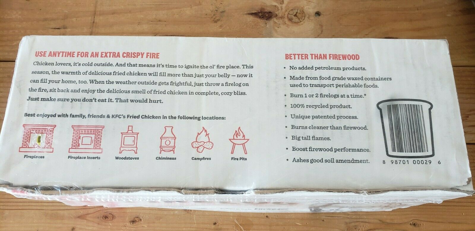 KFC Limited Edition 11 Herbs & Spices Fire Log by Enviro-Log Firelog New Sealed - Fresh Stock Dated December 2025