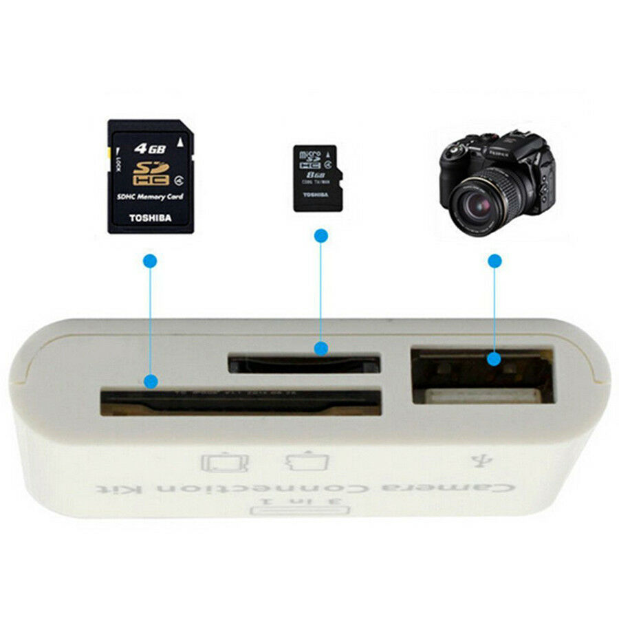 3 in 1 USB SD Card Reader Micro Camera DSLR Link Adapter reader for iphone iPad - Fresh Stock Dated December 2025