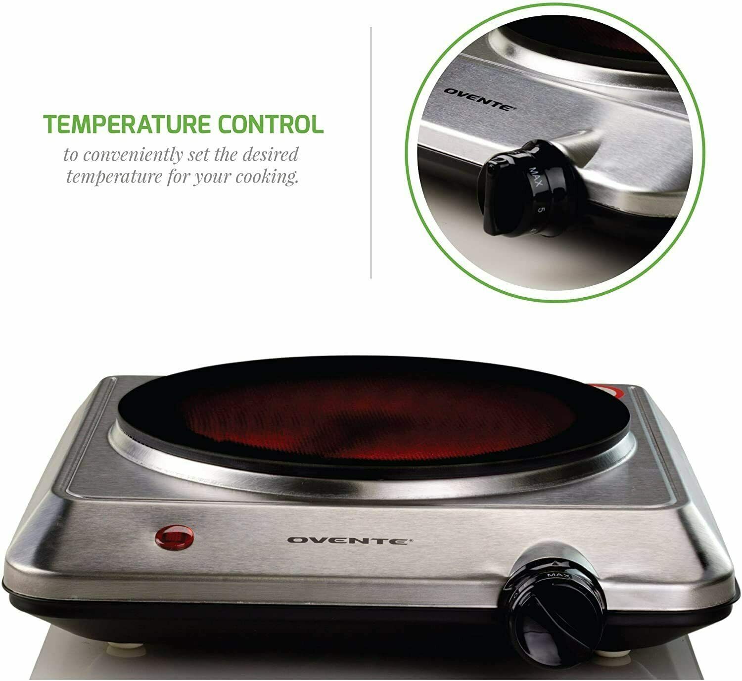 Ovente Electric Glass Infrared Countertop Single Cooking Burner 7.5 Inch BGI201S - Fresh Stock Dated December 2025