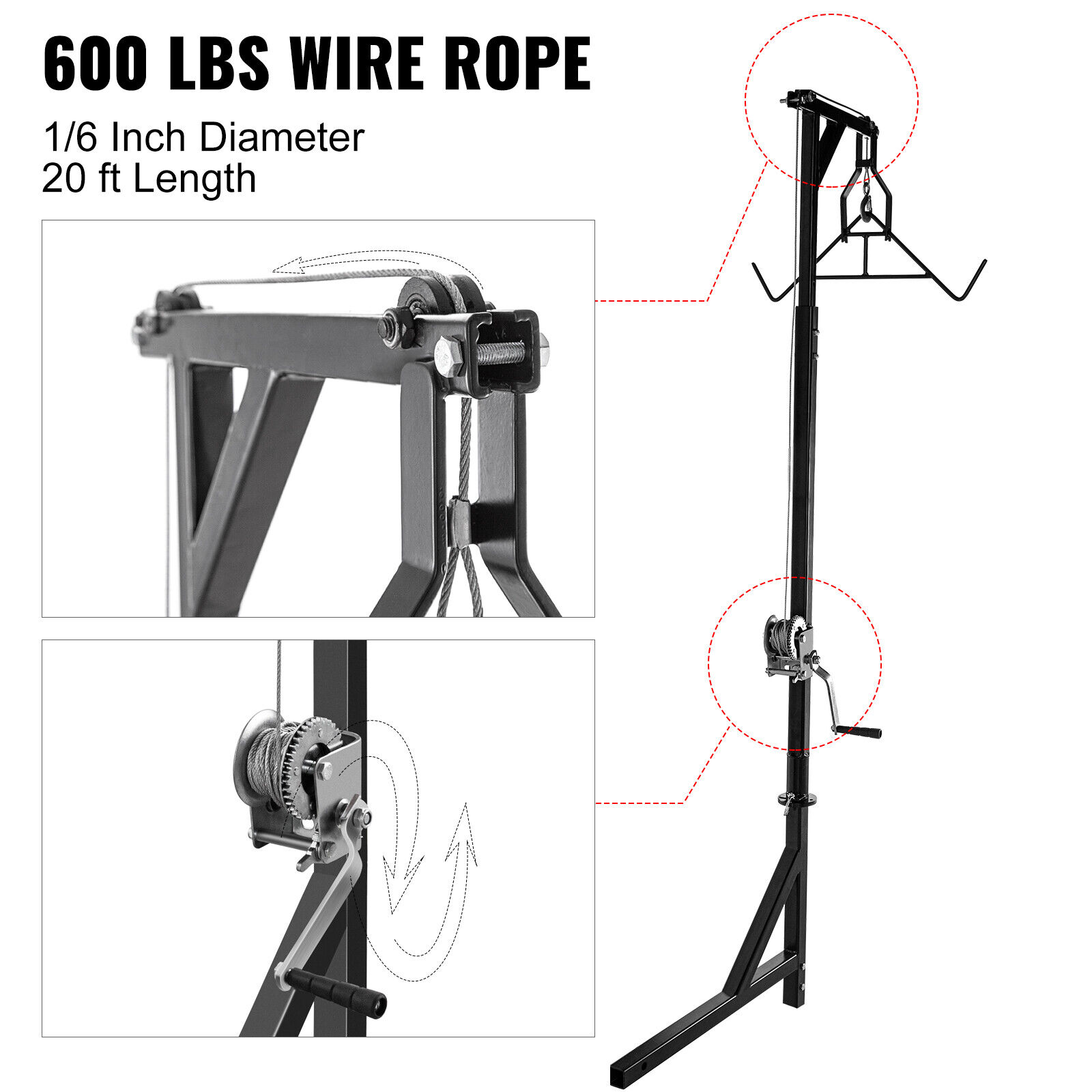 VEVOR Hitch Mounted Deer Hoist Hitch Game Hoist 400lbs Winch Lift w/ Gambrel - Fresh Stock Dated February 2026