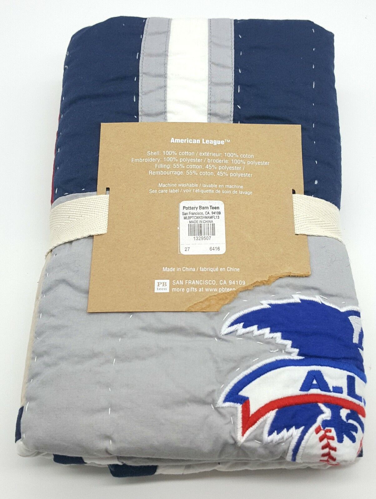 Pottery Barn Teen Major League Baseball Standard Pillow Sham Quilted Appliqued - Fresh Stock Dated February 2026