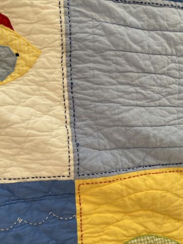 Lot 2 Pottery Barn Kids Quilted FISH Nautical Twin Quilt + 1 Std Sham Blue Red - Fresh Stock Dated December 2025