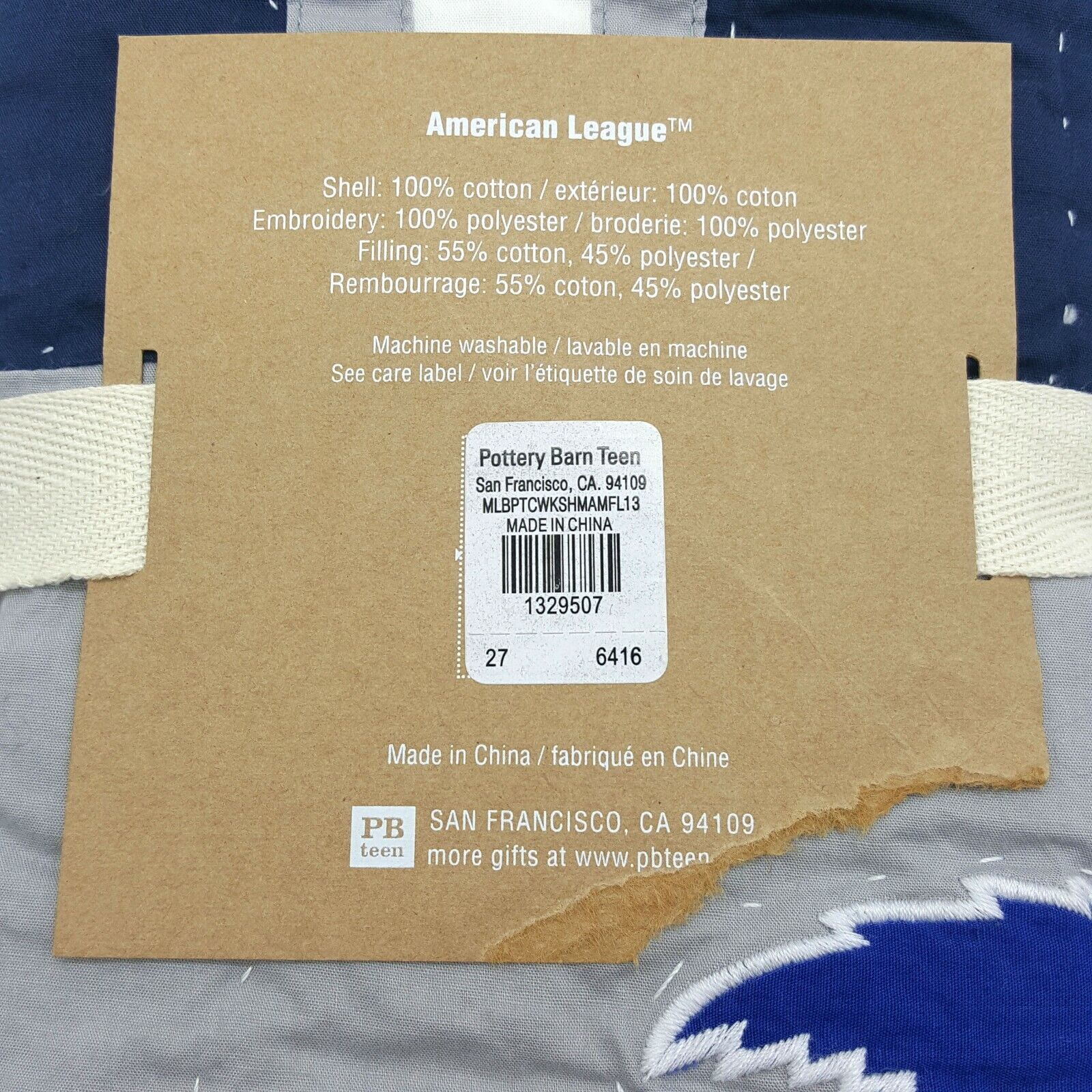 Pottery Barn Teen Major League Baseball Standard Pillow Sham Quilted Appliqued - Fresh Stock Dated February 2026