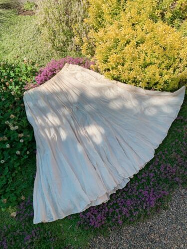 Vintage 70s 80s 100% Silk Anna Gray Bone White Midi Swing Stretch Skirt M/L - Fresh Stock Dated February 2026