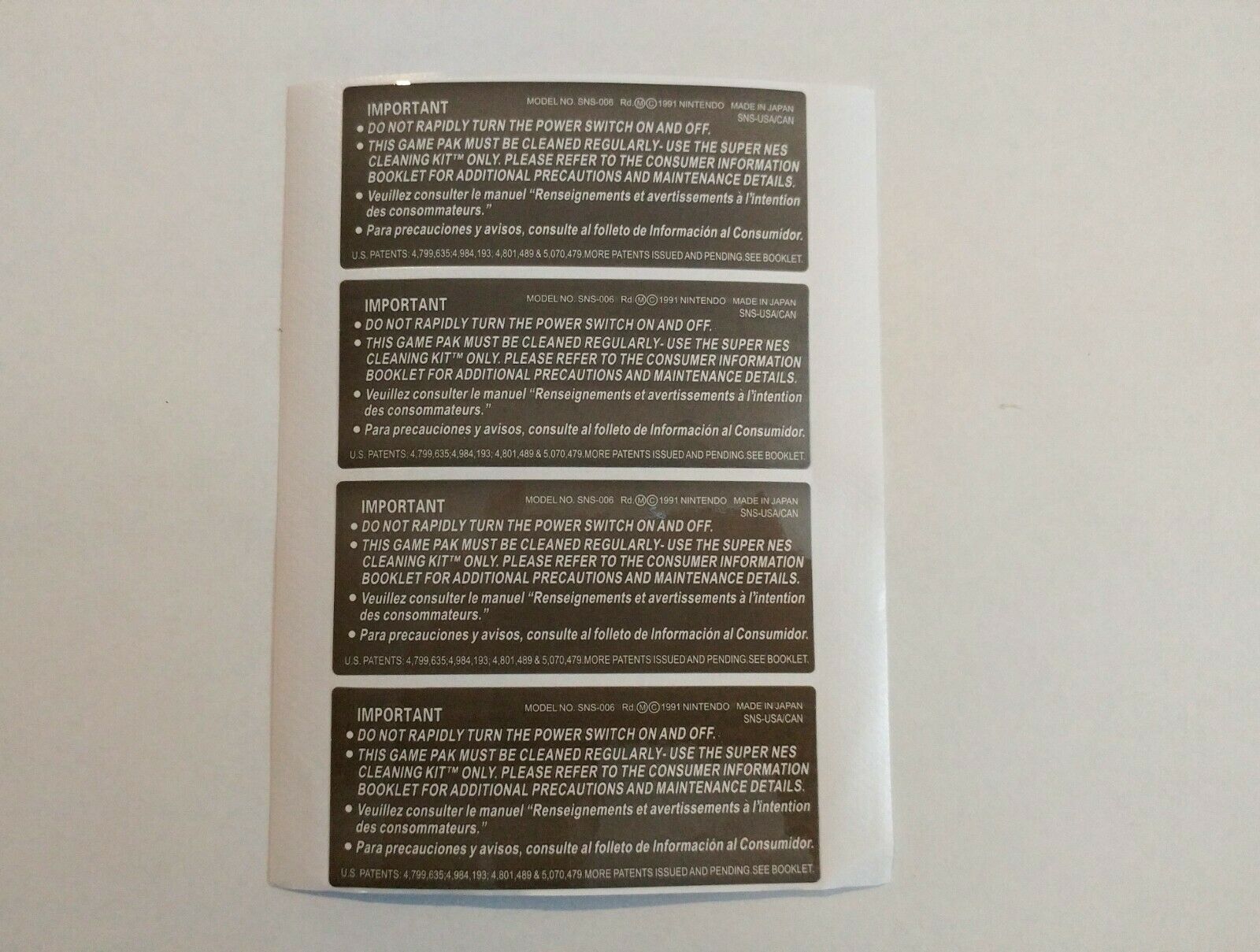 SNES Back of Cart Labels Replacement Label Glossy Sticker Decal - Fresh Stock Dated December 2025