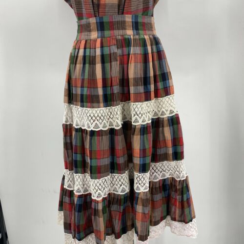 Vintage Peasant Skirt + Top Mexican Prairie Cottage Core Plaid Lace Festival - Fresh Stock Dated February 2026