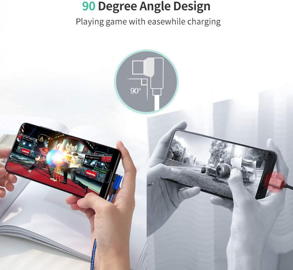 [3 Pack] Micro USB Charger Cable for Kindle 90 Degree Right Angle Blue 10FT - Fresh Stock Dated February 2026