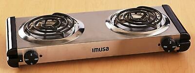 IMUSA USA GAU-80312US Electric Double Burner 1750-Watts, Stainless Steel, Silver - Fresh Stock Dated December 2025
