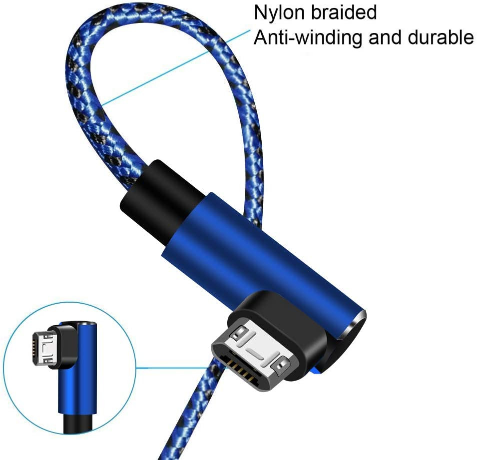 [3 Pack] Micro USB Charger Cable for Kindle 90 Degree Right Angle Blue 10FT - Fresh Stock Dated February 2026