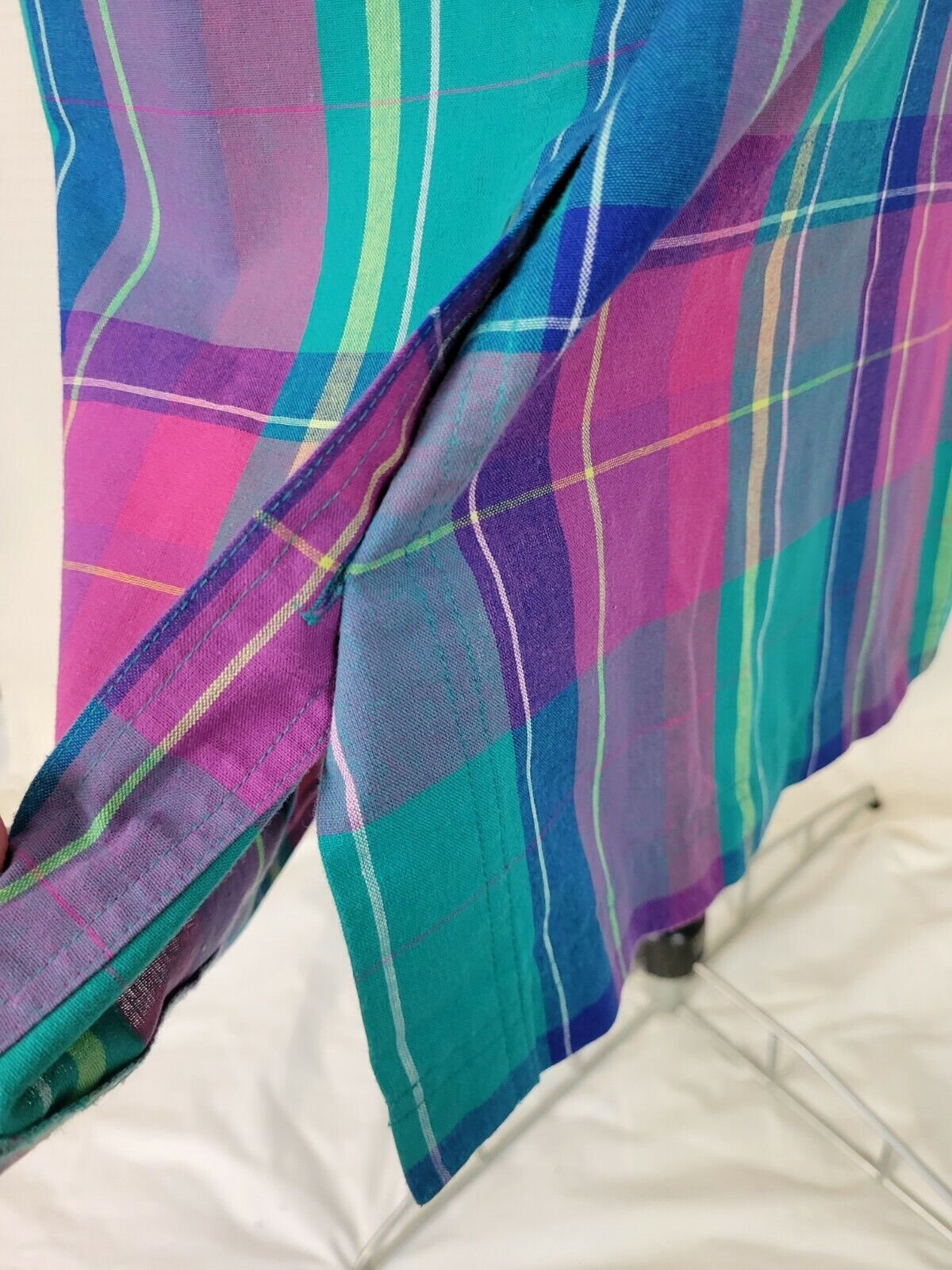 Vintage Pink/Green/Purple/Yellow Plaid Button Down Skirt with Elastic Waist - Fresh Stock Dated March 2026