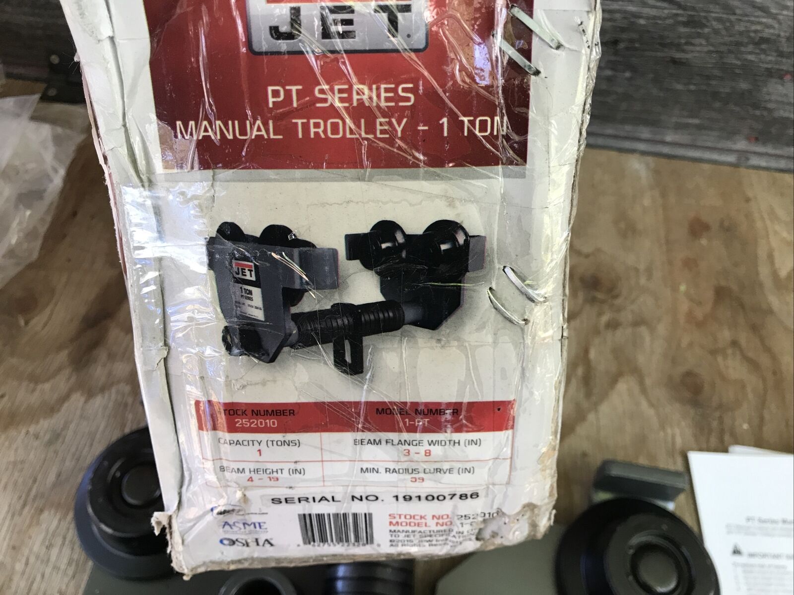 Jet Industries Pt Series Plain Trolley, 1 Ton, 3 - 8 Beam Width 252010 - Fresh Stock Dated December 2025