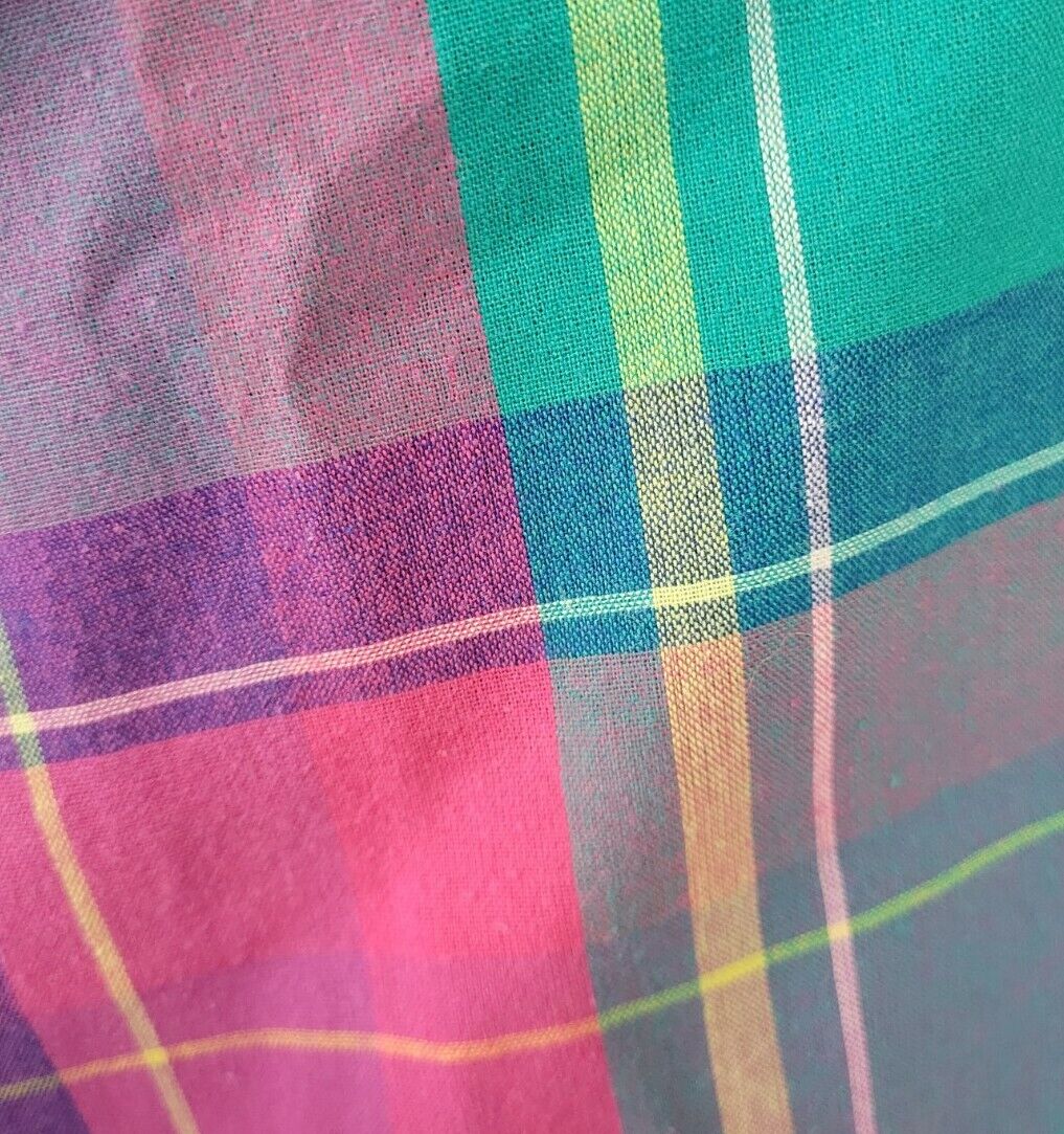 Vintage Pink/Green/Purple/Yellow Plaid Button Down Skirt with Elastic Waist - Fresh Stock Dated March 2026