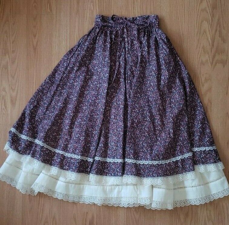 Vintage 80s Jessica's Gunnies Gunne Sax  Prairie Floral Calico Lace Midi Skirt - Fresh Stock Dated February 2026