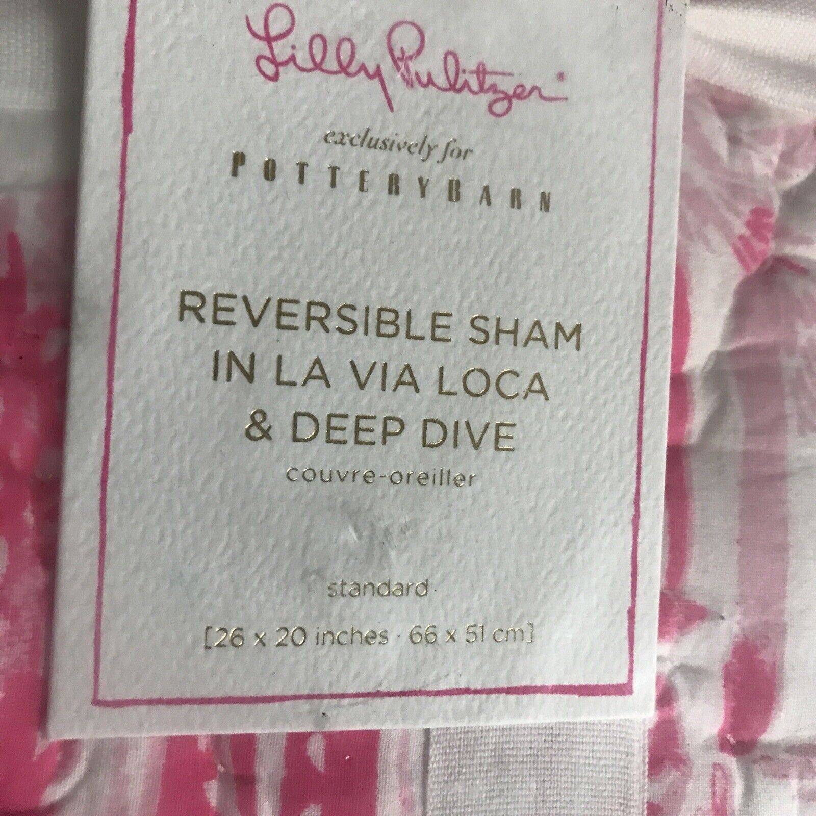 Lot Of 2 PB Lilly Pulitzer Reversible STANDARD SHAM La Via Loca Deep Dive Pink - Fresh Stock Dated February 2026