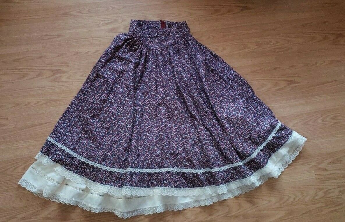 Vintage 80s Jessica's Gunnies Gunne Sax  Prairie Floral Calico Lace Midi Skirt - Fresh Stock Dated February 2026