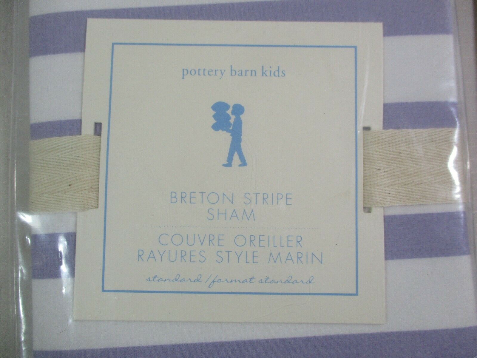 (2) NWT Pottery Barn Kids Breton Lavender/White Stripes Standard Pillow Shams - Fresh Stock Dated December 2025